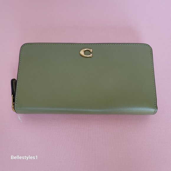 COACH Smooth Leather Zip-Around Accordion Wallet with Back-Slip Pocket- Moss - Picture 8 of 16